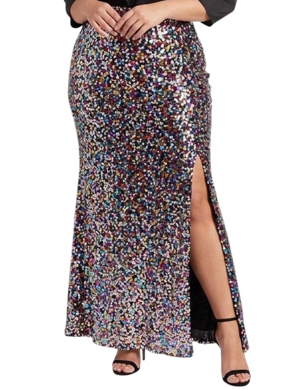 Maniju Multicolor Sequin Maxi Skirt with Slit Plus Vegas Glam Size 1X
